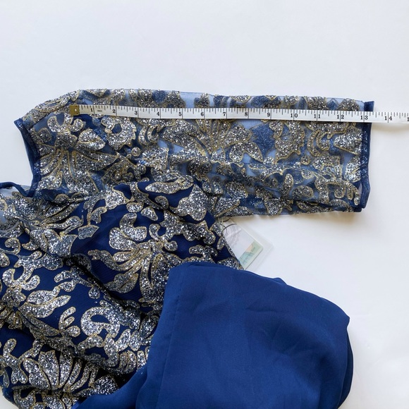 RENZ BRIDAL Navy Blue Satin Chiffon Embellished Gown - Picture 14 of 17